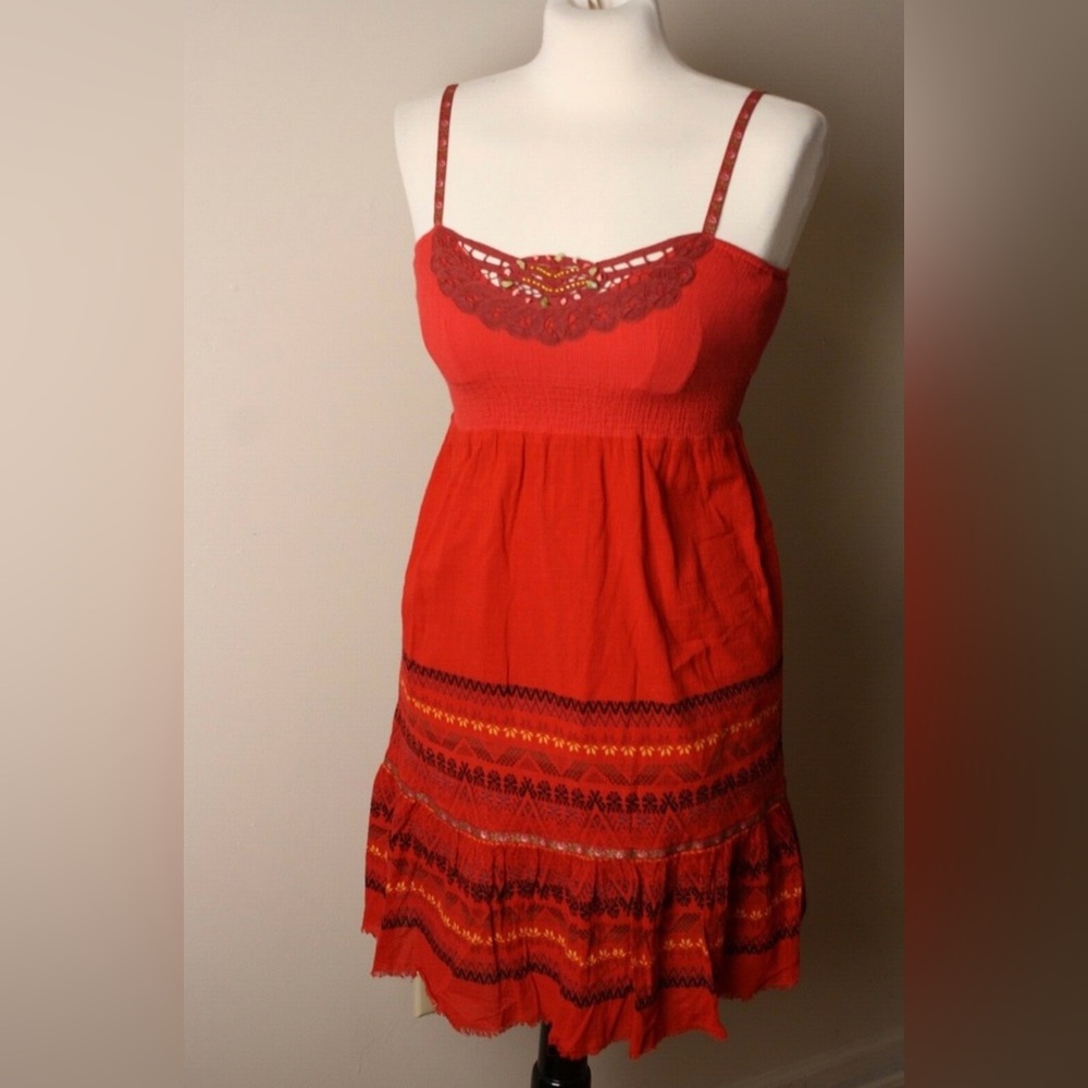 Free People Strapless Red Dress with Lace Detail